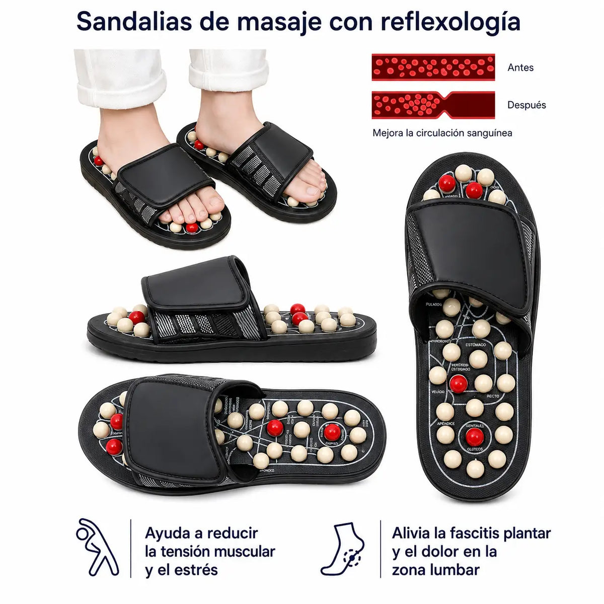Pulsix® Sandalias de masaje por Acupresion para descansar los pies.